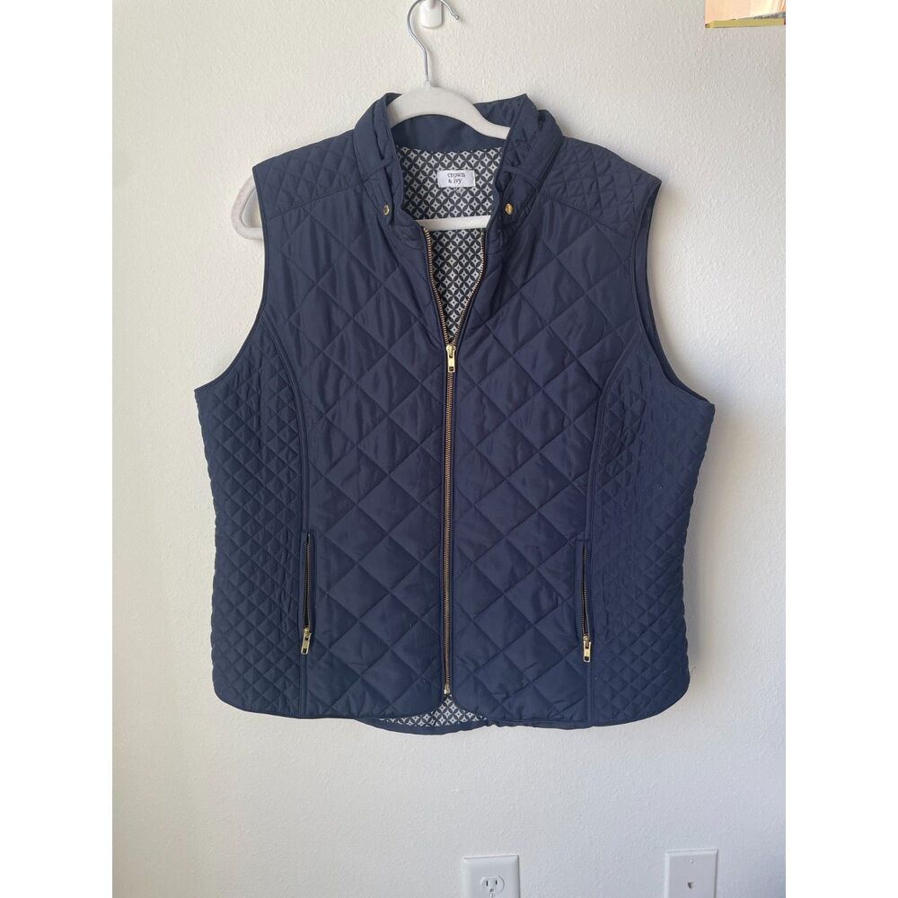 Preppy quilted vest XL Crown Ivy navy blue diamond gorpcore gilet top